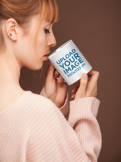 Mockup of a Woman Drinking from a Coffee Mug 22384