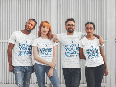 T-Shirt Mockup Featuring a Group of Friends