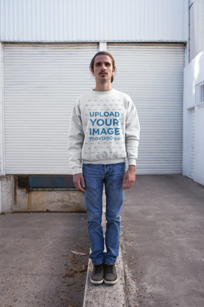 Sweatshirt Mockup of a Man Standing on a Thick Ledge 20308