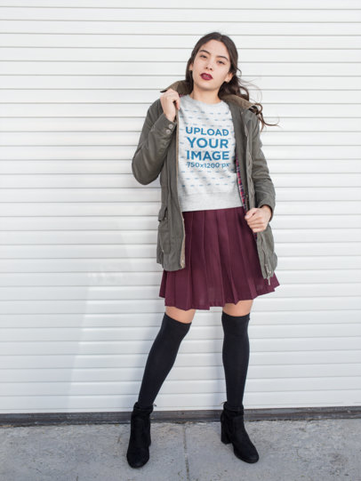 Heather Crewneck Sweater Mockup of a Woman Wearing a Skirt
