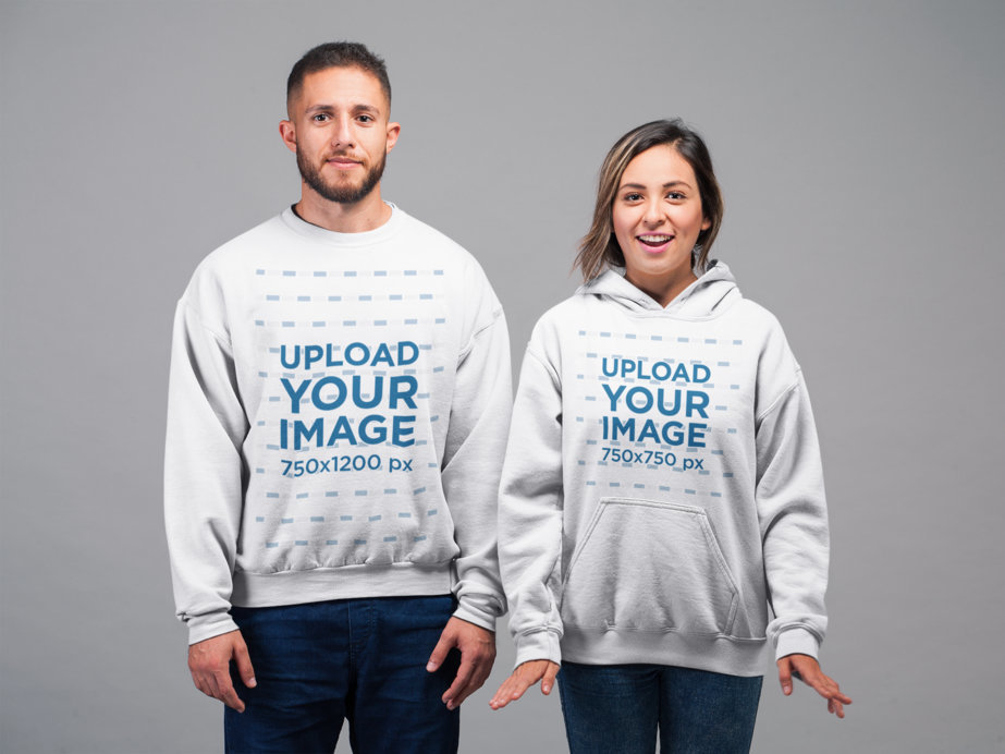 Sweatshirt and Hoodie Mockup Featuring a Man and a Woman