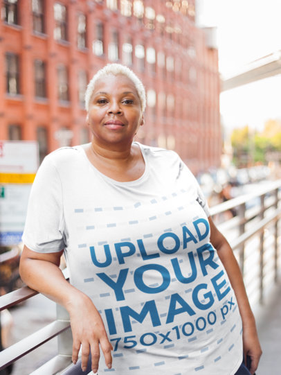 Plus Size T-Shirt Mockup Featuring a Woman Looking at the Camera