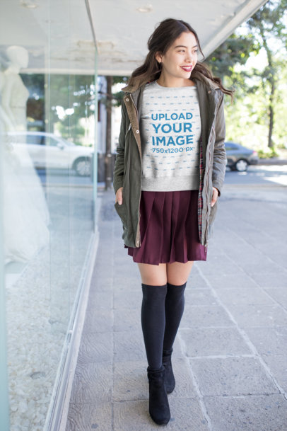 Sweater Mockup of a Woman Strolling Through The Street 18153