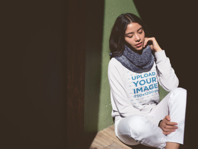 Crewneck Sweatshirt Mockup of a Woman Closing Her Eyes Against the Sun 18148