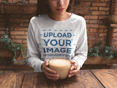 Sweatshirt Mockup of a Woman With a Latte in Her Hands 18136