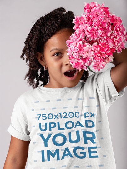Tshirt Mockup of a Girl Holding Flowers Against her Face