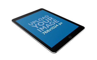 iPad Mockup Floating in Perspective Against a Solid Background