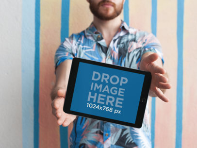 iPad Mockup Featuring a Man with a Red Beard 22602