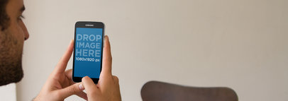 Android Mockup Featuring a Young Man Using a Samsung Galaxy