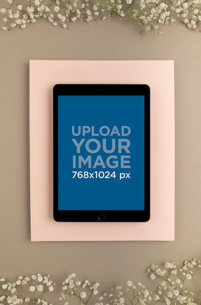 Mockup of an iPad Surrounded by Pretty Flowers 
