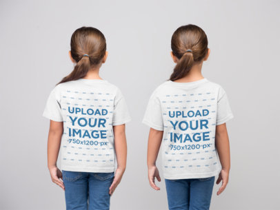 Back View Mockup of Two Little Girls Wearing T-Shirts in a Studio