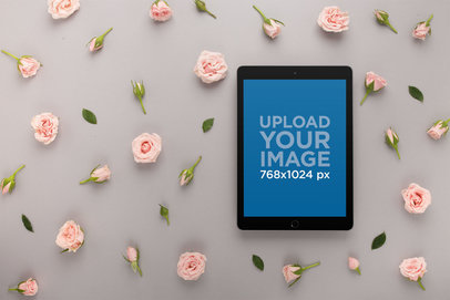 Off-Centered Mockup of an iPad Surrounded by Roses 22546