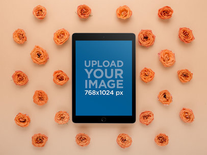 Studio Set Mockup of an iPad Surrounded by Flowers 22551