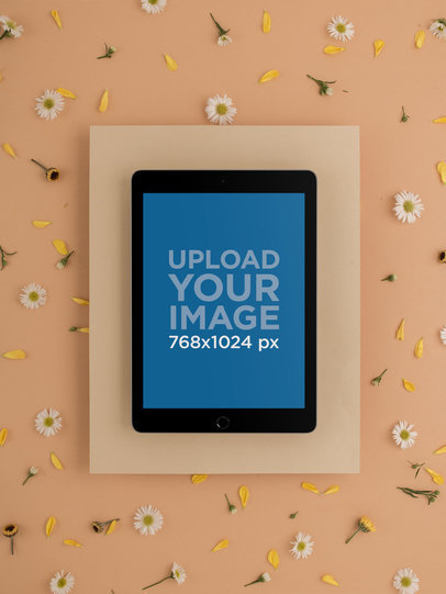 Studio Set Mockup of an iPad with Daisies 22704