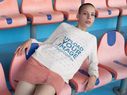 Sweater Mockup Featuring a Girl Posing Over Stadium Seats 18412