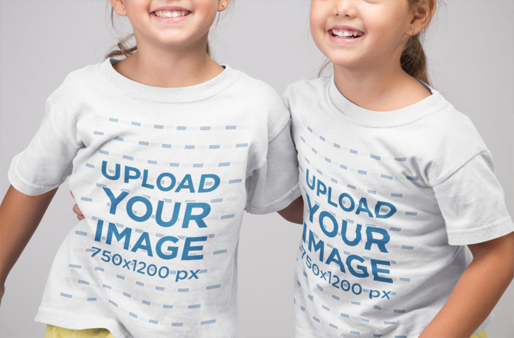 T-Shirt Mockup of Twin Sisters Smiling