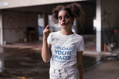 Round Neck Tee Mockup of a Woman with Halloween Clown Makeup