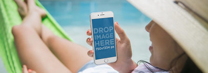 iPhone 7 Mockup Featuring a Woman Lying on a Hammock at the Beach
