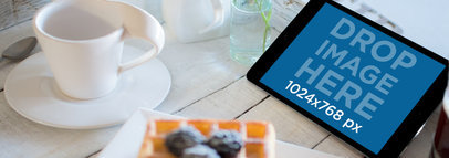 Beautiful Tablet Mockup of an iPad at a Breakfast Table