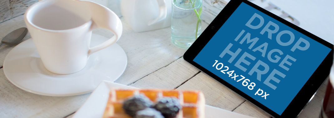 Beautiful Tablet Mockup of an iPad at a Breakfast Table