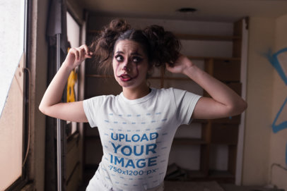 T-Shirt Mockup of a Woman with Clown Make-Up for Halloween 22936