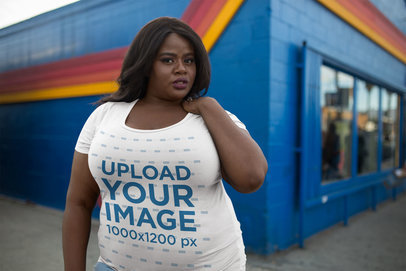 Mockup of a Woman Wearing a Plus Size T-Shirt