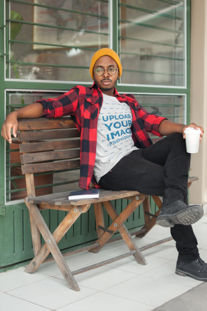 T-Shirt Mockup of a Man Wearing Casual Fall Clothing
