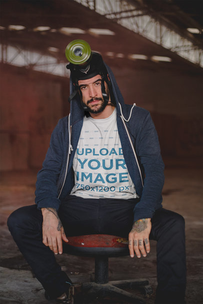 T-Shirt Mockup of a Man Wearing a Gas Mask
