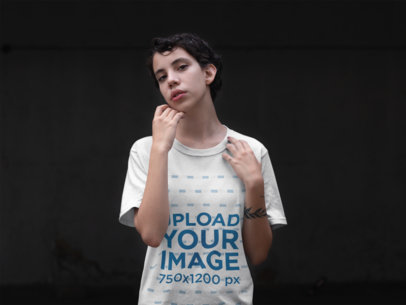 T-Shirt Mockup of a Girl With a Pixie Haircut 22749