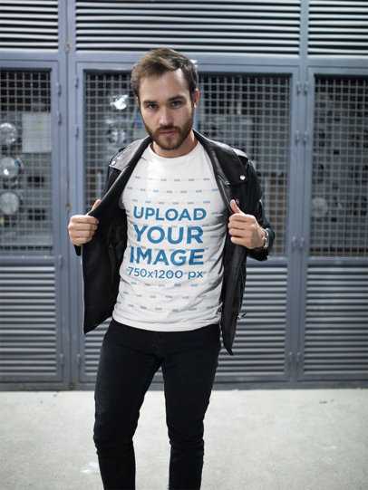 T-Shirt Mockup of a Fashionable Man in the Street