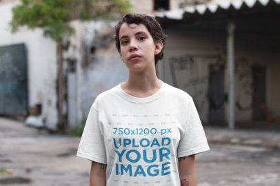 Mockup of a Woman with Short Hair Wearing a Unisex T-Shirt