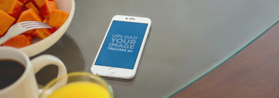 iPhone 6 Mockup of an iPhone Lying on Top of a Crystal Dining Table A2994
