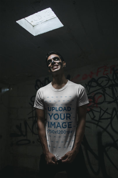 Mockup of a Scary Man Wearing a T-Shirt
