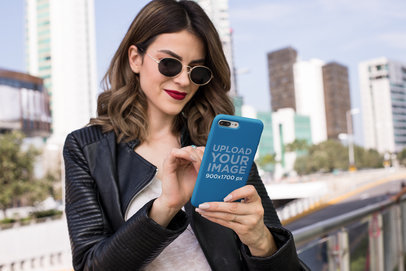 iPhone Case Mockup Featuring a Trendy Woman With Sunglasses 22899