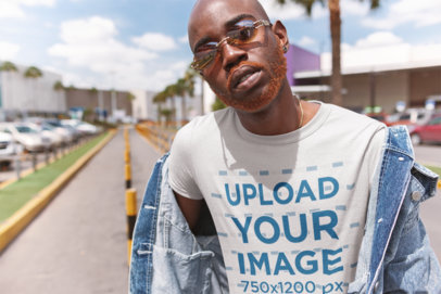T-Shirt Mockup of a Man with an Orange Dyed Beard