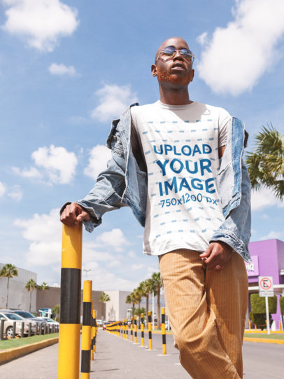 T-Shirt Mockup of a Cool Man on the Street