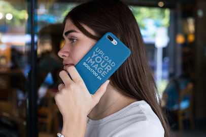Phone Case Mockup of a Woman Talking on the Phone