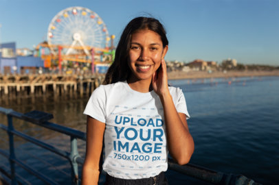T-Shirt Mockup of a Woman on the Santa Monica Pier