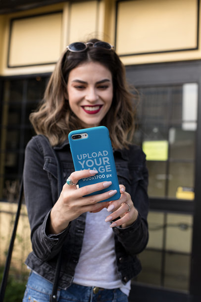Mockup of a Phone Case Featuring a Trendy Woman