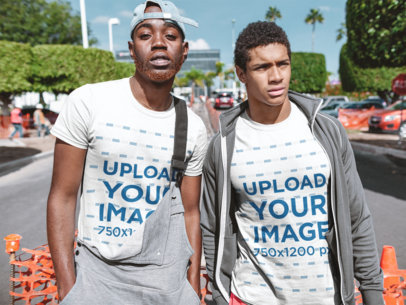 T-Shirt Mockup Featuring Two Trendy Men