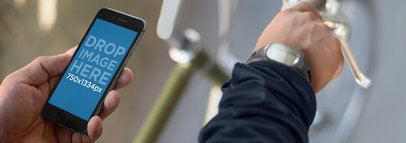 iPhone 6 Mockup of a Man Riding His Bike
