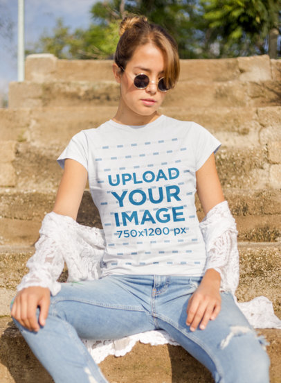 Mockup of a Cool Woman Wearing a T-Shirt and Sunglasses