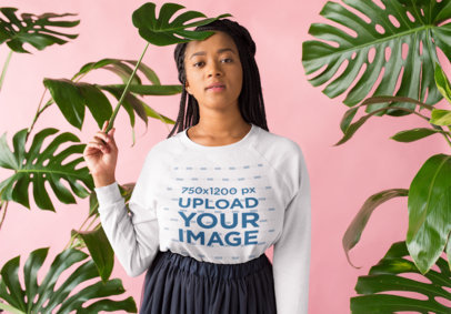 Crewneck Sweater Mockup of a Girl with Braids Standing by Leaves 18377