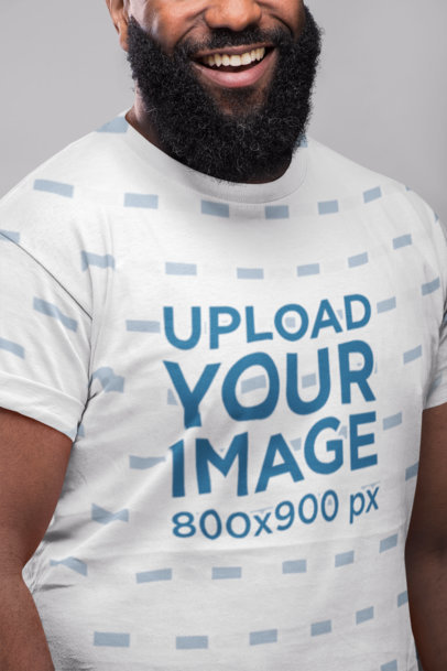 Closeup Sublimated T-Shirt Mockup of a Man with a Big Beard
