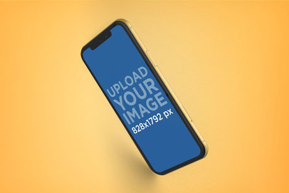 Yellow iPhone 11 Mockup Floating while Facing Down