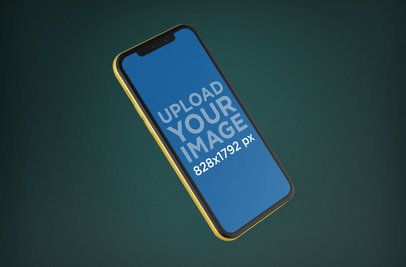 Mockup of a Yellow iPhone 11 Floating