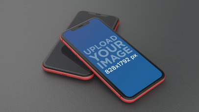 Red iPhone XR Mockup on Top of Another iPhone 23135