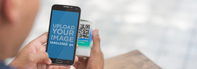 Android Mockup of a Teenager Scanning a QR Code a4085