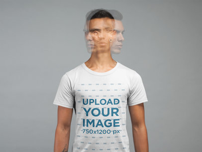 T-Shirt Mockup of a Man Moving His Head in a Studio