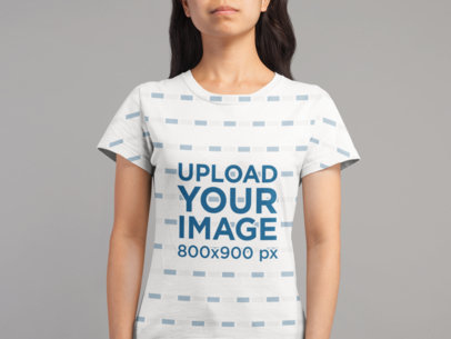 Sublimated T-Shirt Mockup Featuring a Woman in a Studio